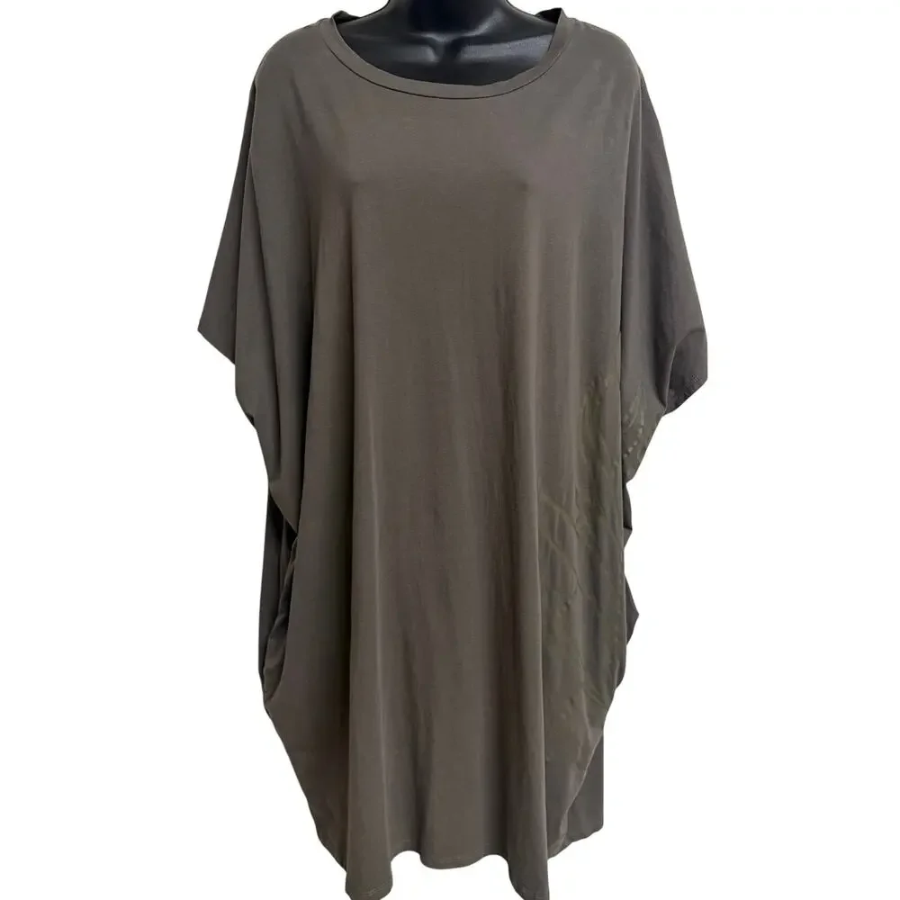 Tanoa Women Plus Tunic Dress 4XL 4X Gray Taupe Dolman Sleeve Tropical Samoan EUC - Picture 1 of 9